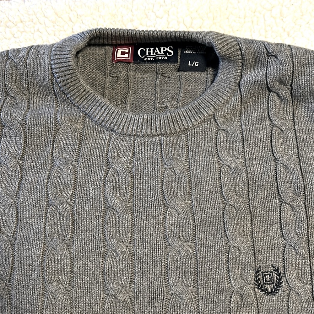 Chaps Gray Cable Knit Crewneck Sweater Men's Size L